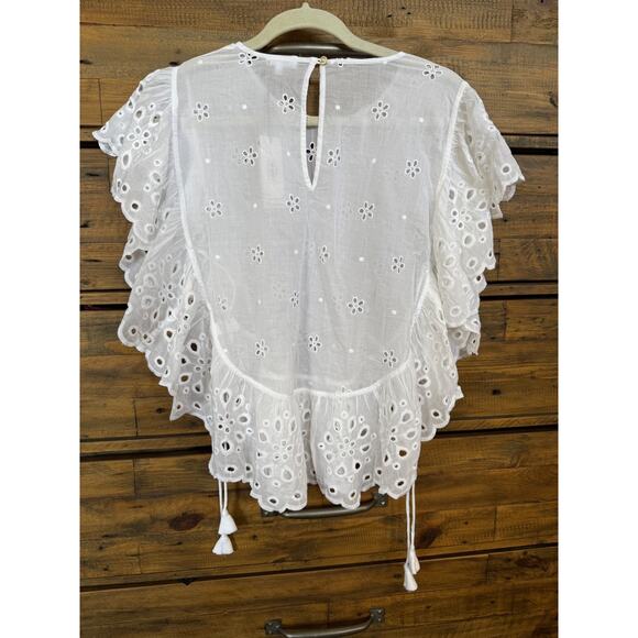 UNSUBSCRIBED Blouse Womens Medium Eyelet Ruffle Boho Embroidered Top Shirt - Picture 2 of 10
